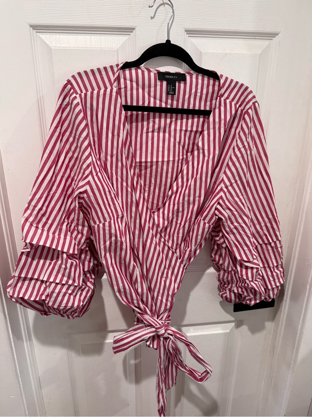 Striped wrap tie front Blouse